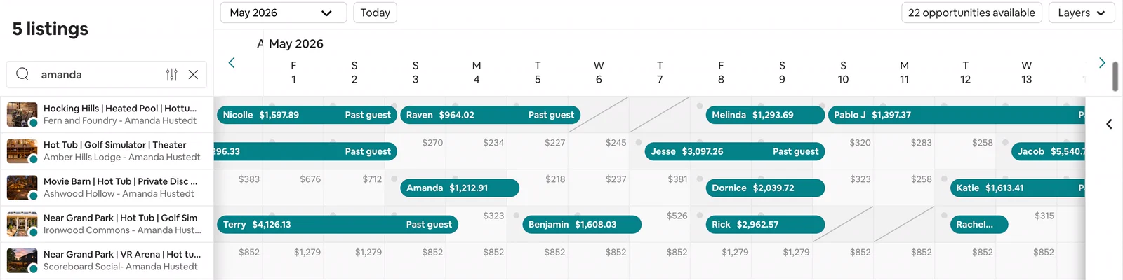 May. Five listings, gaps throughout.