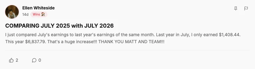 Ellen’s own words, comparing July to July.