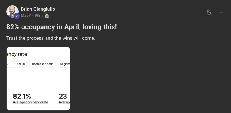 Brian Giangiulio: 82% occupancy in April